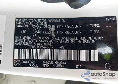 2021 Toyota 4Runner Sr5 из США, поврежденный, VIN JTEEU5JR0M5238617